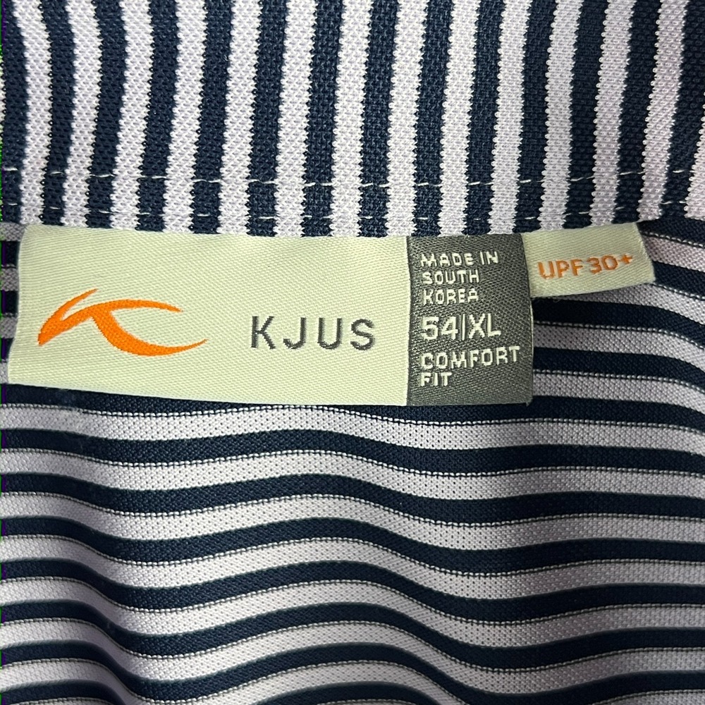 KJUS Golf Polo Shirt Mens XL 54 Comfort Fit Navy Blue Purple‎ Striped UPF 30+ - Picture 9 of 12